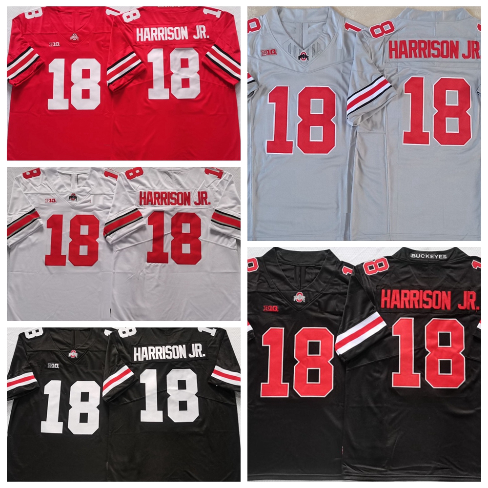 Mens Ohio State Buckeyes College Football Jerseys 18 Marvin Harrison Jr. Jersey Stitched 2023 Grey Shirts