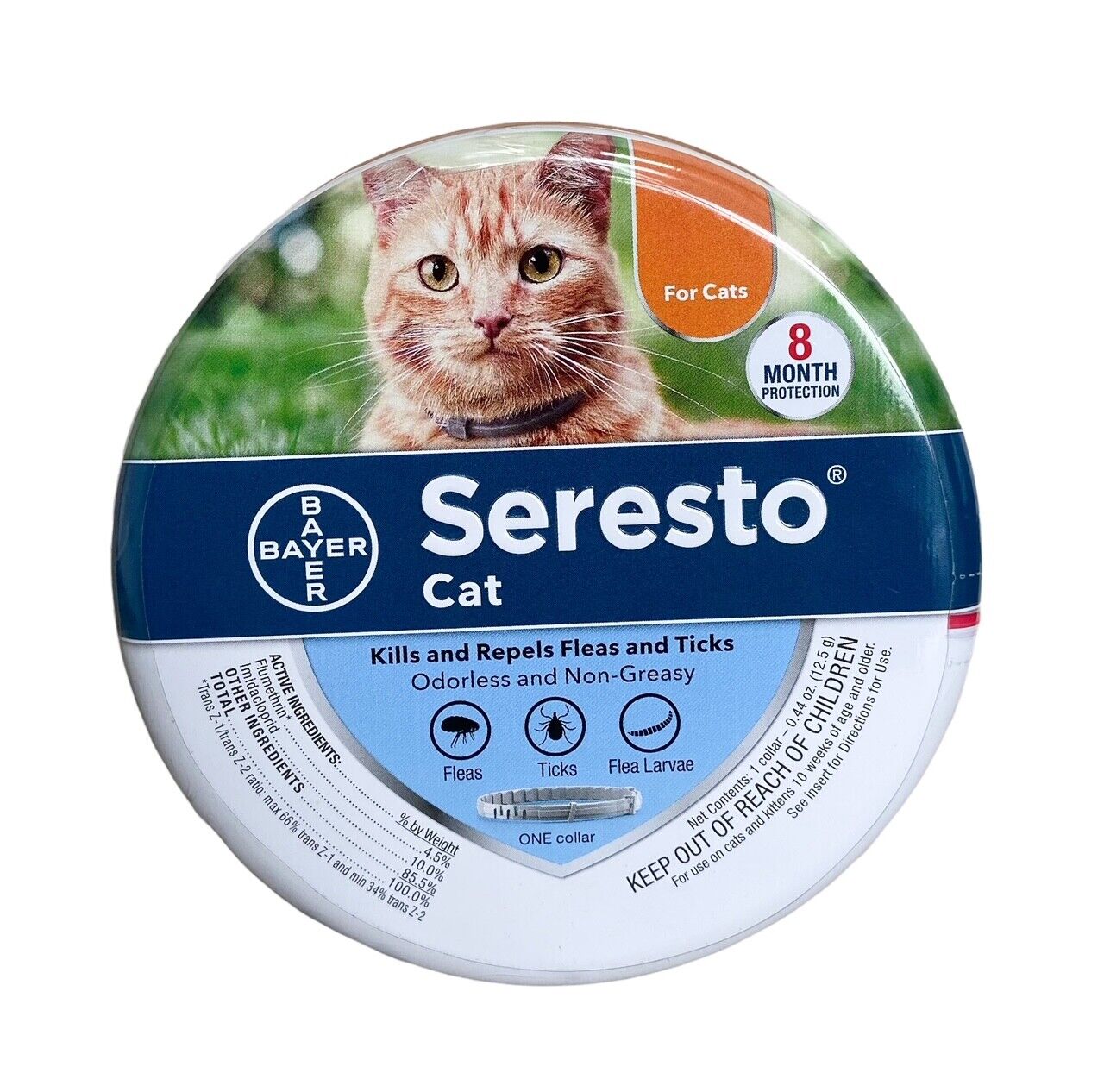 

Bayer Seresto Kills and Repels Ticks, Fleas and Lice Collar for cat, White