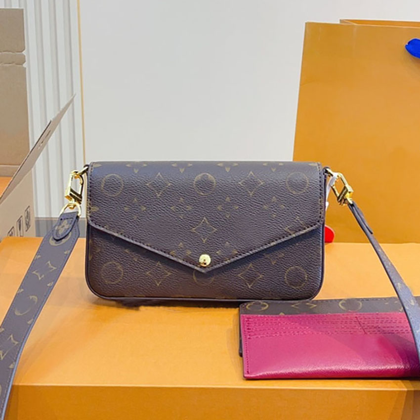 

Designer bag Shoulder Bags Wallet Messenger Women Purse Chain Bagswholesale with pattern flowers letters checkers grid three in one, #13