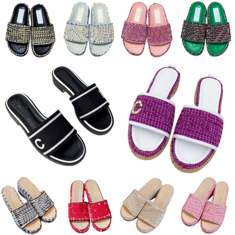 

Slippers women's letter sandals summer embroidery designer shoes open toe platform shoes flat heel slides luxury chunky heel shoes plaid print lady shoes indoor