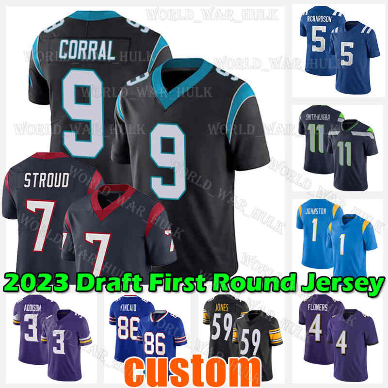 

2023 Draft Bryce Young Football Jersey CJ. Stroud Anthony Richardson Buffalos Jaxon Smith-Njigba Quentin Johnston Billes Zay Flowers Panther Addison Dalton Kincaid, Men jersey(s d)