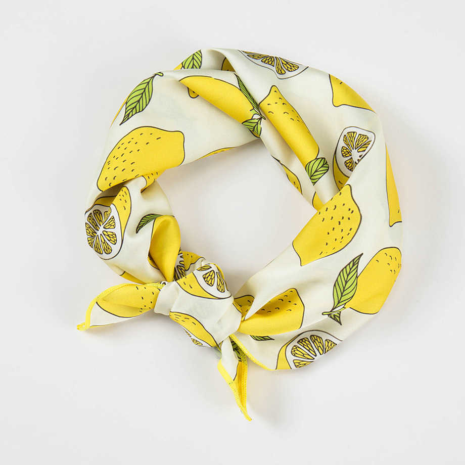 

Scarves Bright Color Spring Summer Small Square Silk Scarf For Women Female Neck Scarfs Printed Lemon Hair Scarf Girls Kerchief 50X50CM J230428