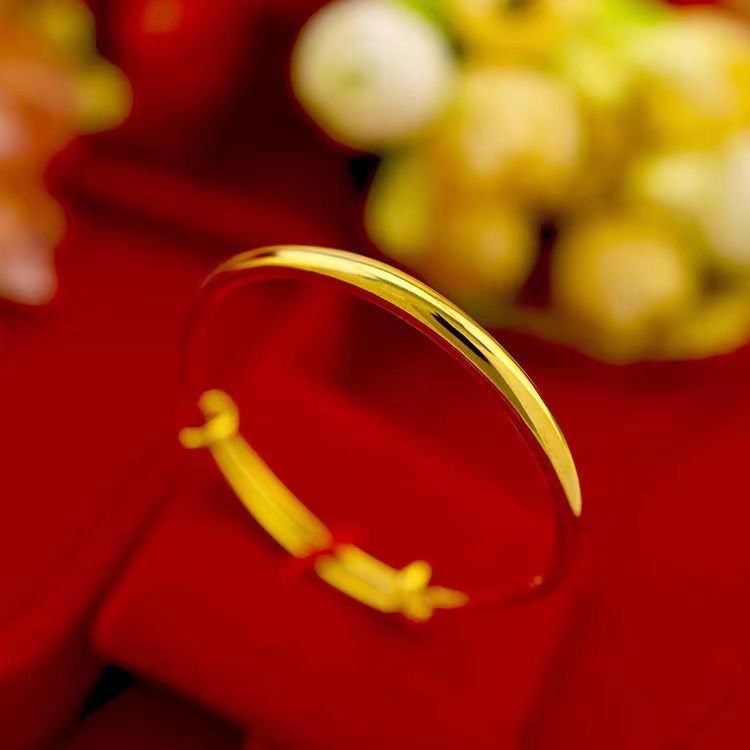 

Baby's Vietnam Sand Gold Bracelet Long Lasting Brass Euro Plated Sliding Smooth Face First Birthday Gift, Golden