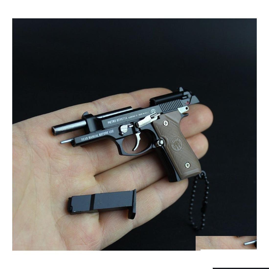 

Decompression Toy Beretta 92F Metal Pistol Gun Miniature Model Toys 13 Removable Hand Relief Fidget Keychain Gift With Clear Holster Dhxti