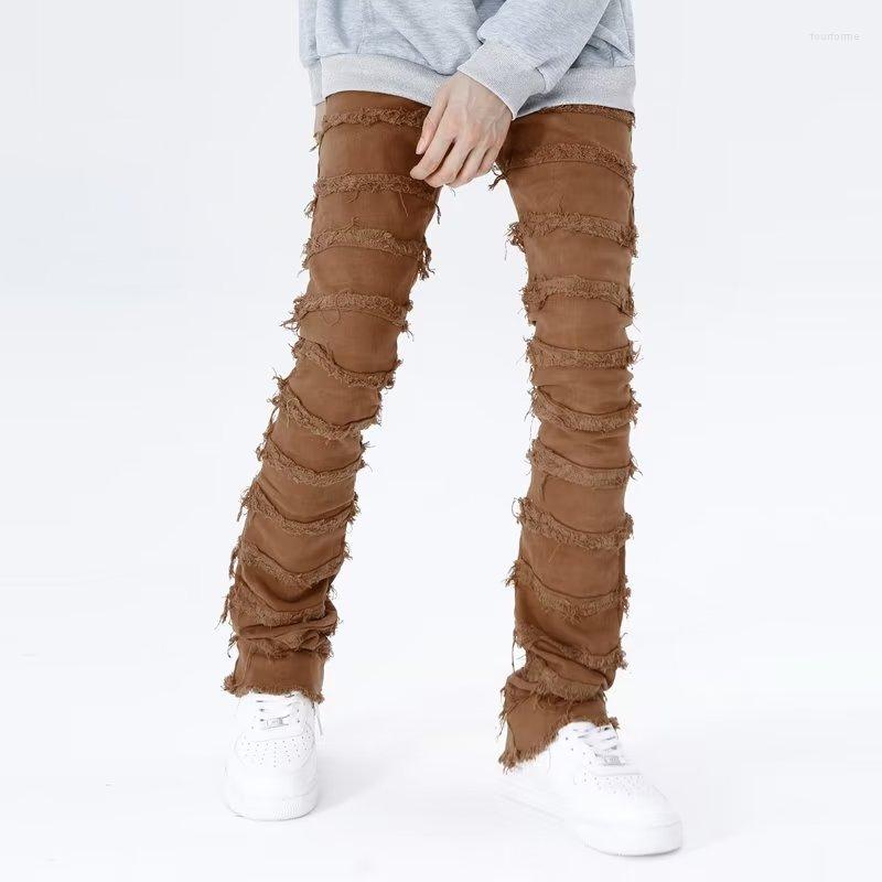 

Men' Jeans 2023 Vibe Style Tassel Brown Hip Hop Men Grunge Pants Y2K Clothes Straight Women Flare Casual Denim Trousers Ropa Hombre