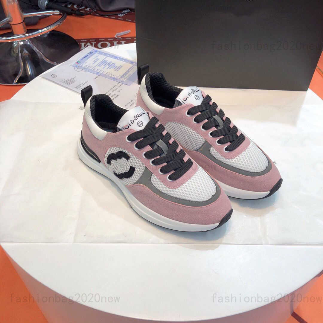 

Designer Luxury Channel Classic Sneaker Leather Lacing Mesh Casual Low Platform Shoes Womens Ladies Outdoor Running Zapatos Baskeball Shoe pink