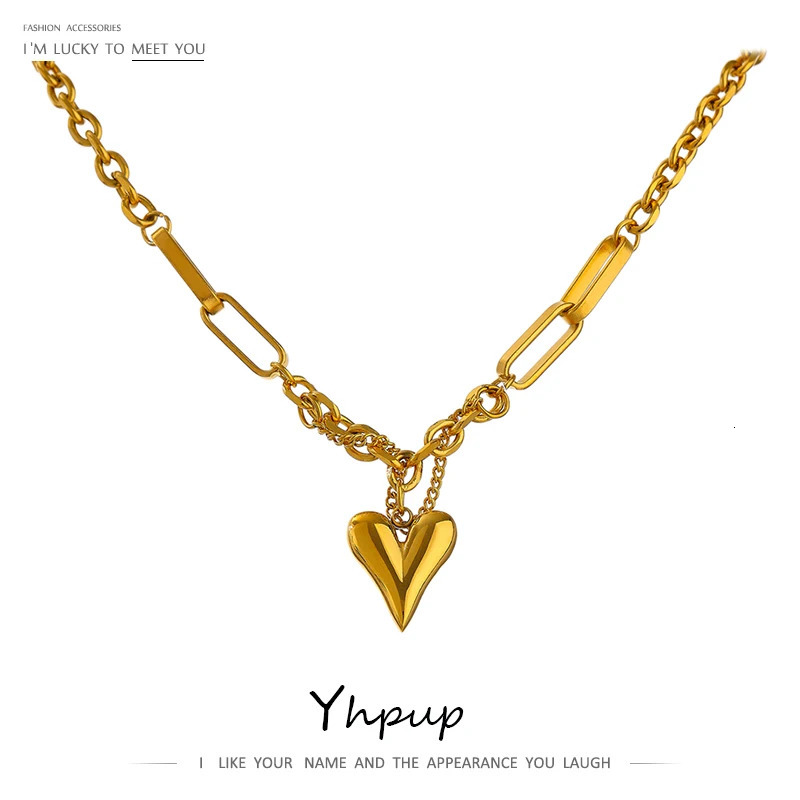 Pendant Necklaces Yhpup Romantic Heart Necklace for Women High Quality Stainless Steel 18 K Metal Texture Choker Anniversary 231129