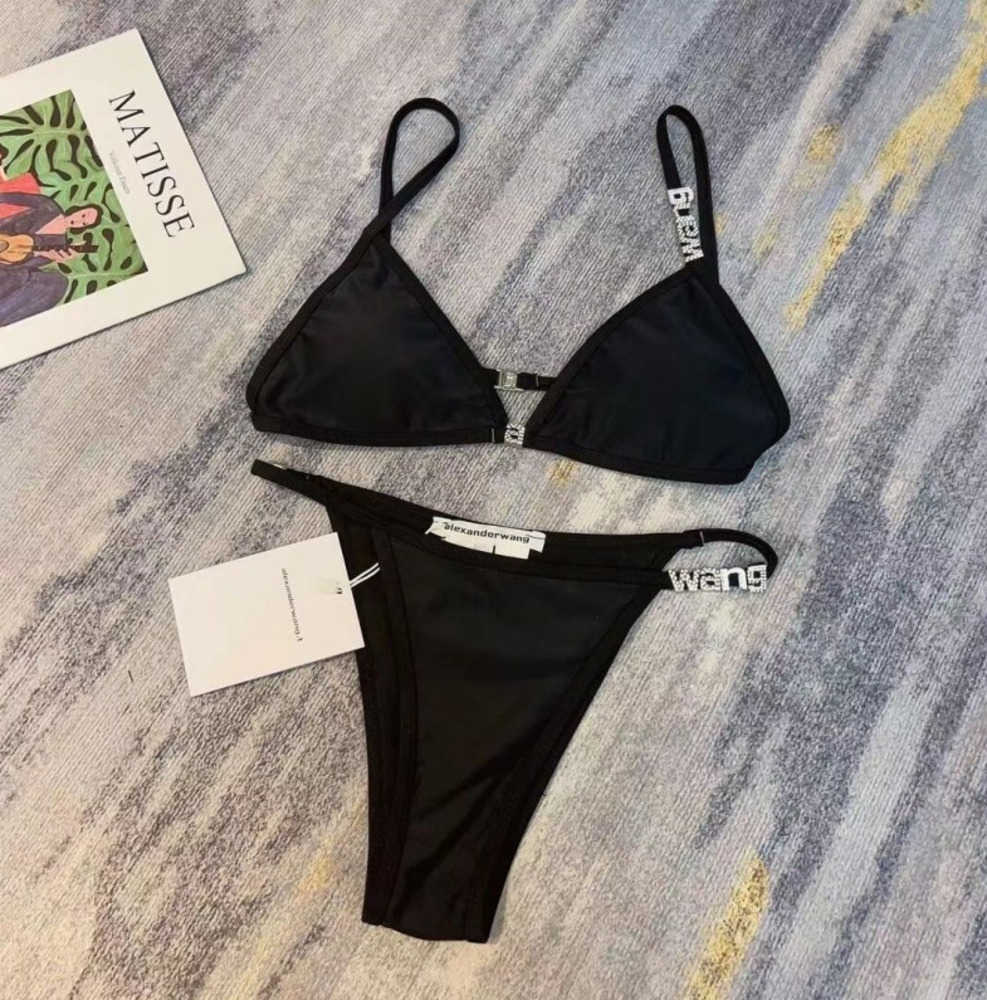 

wonmen designer Aw dawangjia 23 spring and summer new crystal letter decorative wang bikini rimless underwear swimsuit set Advanced Design 50ess, Black