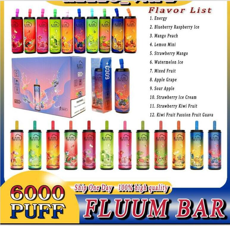 

Original Fluum Bar Disposable E Cigarette Kits 6000 Puffs Rechargeable 600mAh Battery 15ml Pre-filled Cartridges 0% 2% 3% 5% Mesh Coil Vapes NO TAX