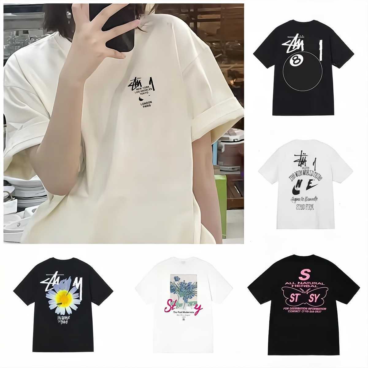 

Designer Luxury fashion brand stussys Classic Mens And Womens T Shirt Ice cream printed alphabet Summer High Street Trend Tee C88, Khaki