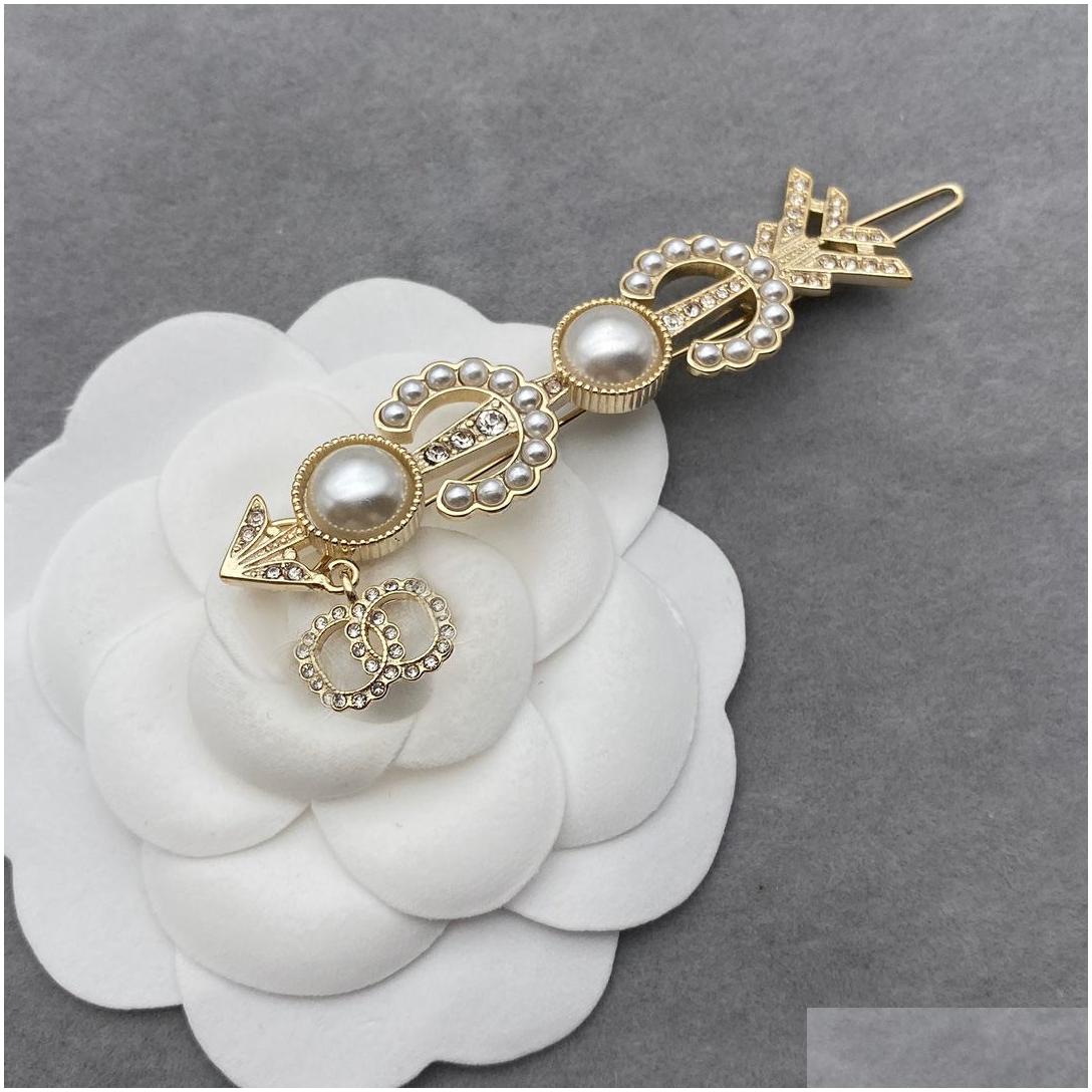 2022 crystal pearl letters women hair clips barrettes charm lady classic designer hair jewelry fashion accessories