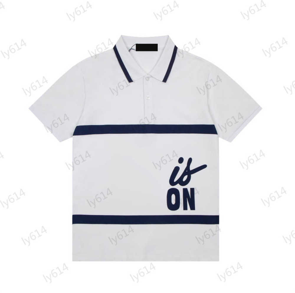 

Fashion Polos Front Bump Color Monogram Print Decorative Short Sleeve Pullover Tees Striped Decorative Neckline Lapel Button Design Simple Joker Tops 1970, 18