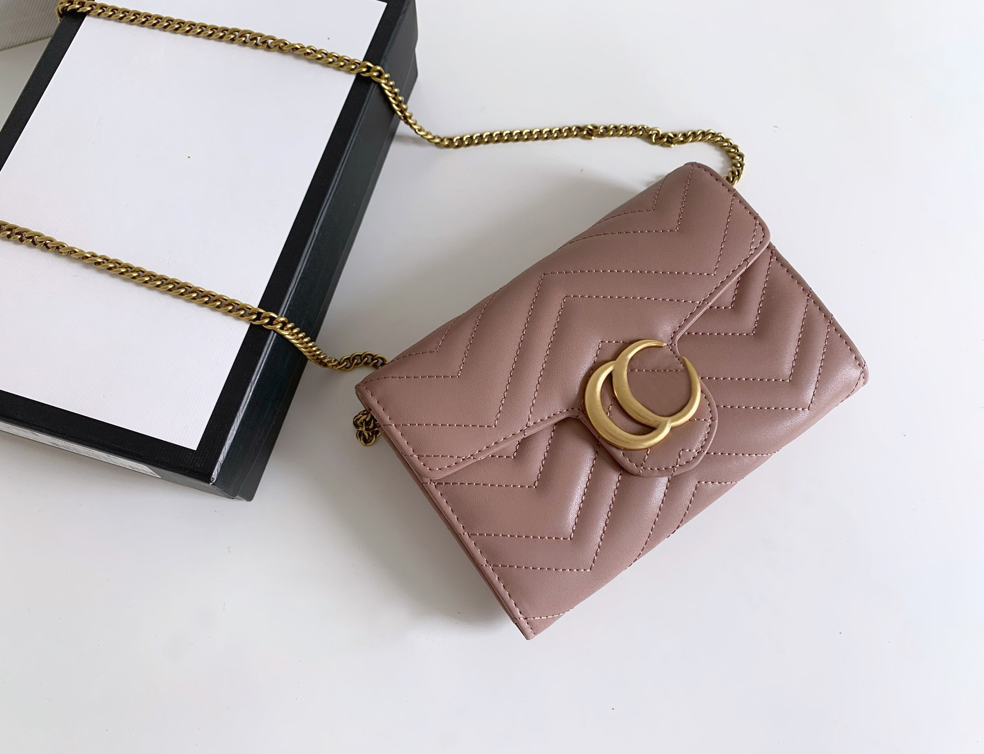 

Designer shoulder bag women marmont handbags luxury golden chains bags Top-quality leather mini crossbody purses jackie1961 ladies fashion clutch #G575, 474575#double g design