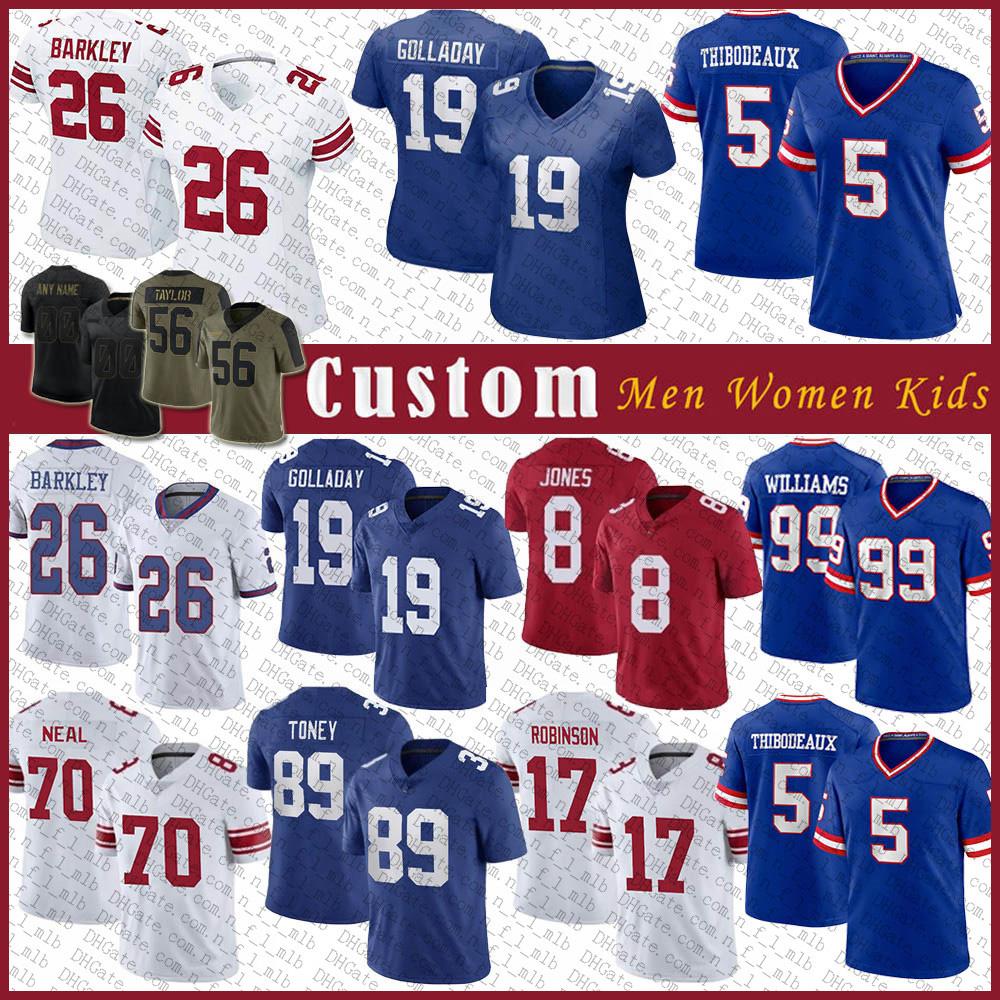 

Jersey New York''Giants''5 Kayvon Thibodeaux 26 Saquon Barkley Custom Men Football Kenny Golladay Daniel Jones Sterling, Shown