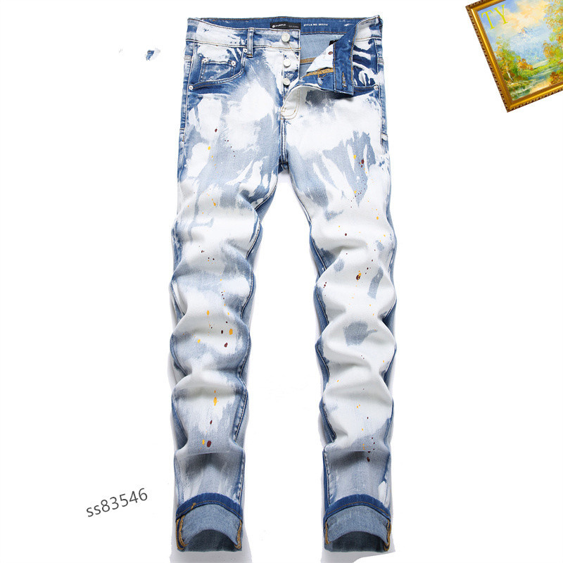 European Inspired Men's Blue Denim Jeans with Hole Design - Comfortable Stretch Fabric for Everyday Wear-image-551223020