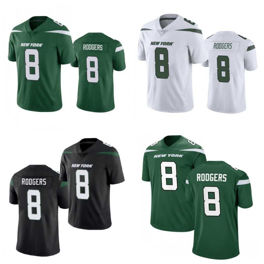 

8 Aaron Rodgers New Yorks Football Jerseys Jetes Black White Green Men Women Youth, Limited