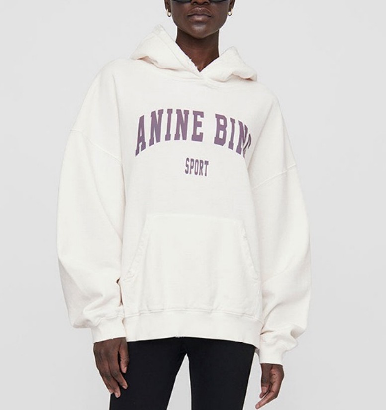 

23ss Anine Bing Designer Sweatshirt Letter Loose Pullover Hooded Sweatshirt Fashion Hoodie Women Casual Long-sleeved Sweater, Cream