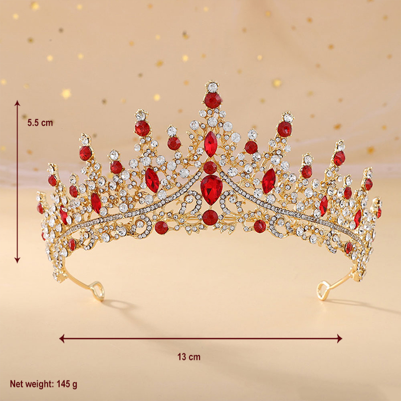 

New Red Zircon Bride Crown Baroque Atmosphere Water Diamond Birthday Crown Performance Hair Accessories Wedding Dress Accessories TS-0002