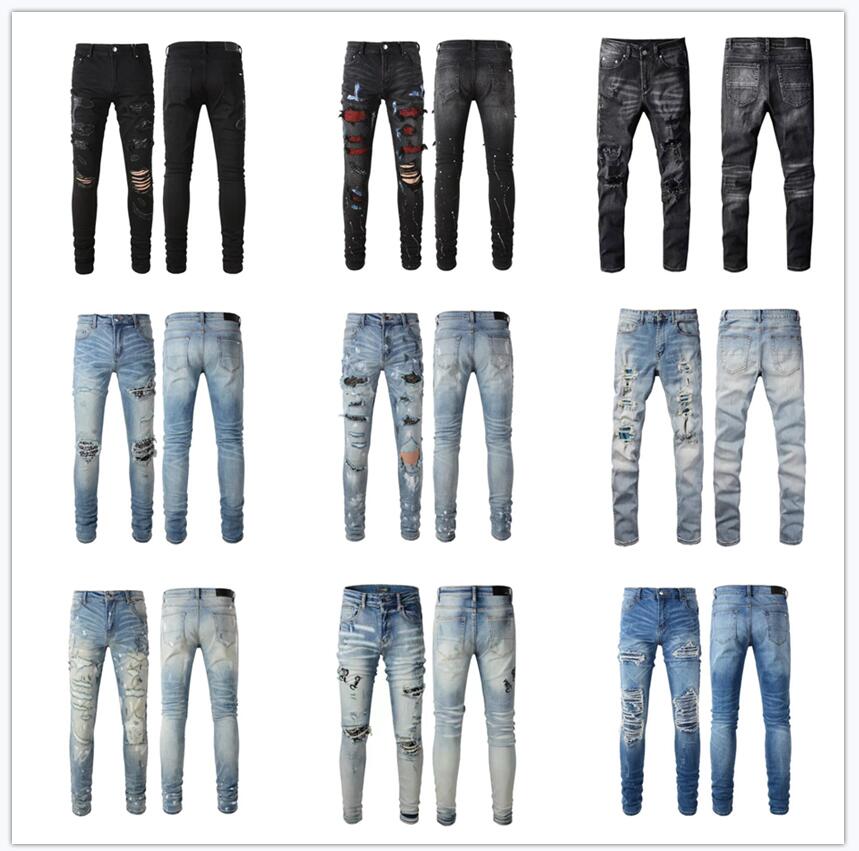Mens Jeans Ripped Biker Slim Fit Bikers Denim For Men s Fashion Mans Blue Pants-image-924808043