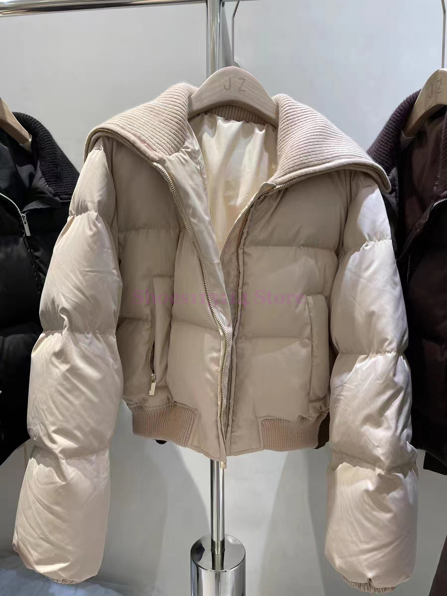 Womens Down Jackets Knit Oversized Lapel Neck Mm Brand Ladies Cropped Slim Corset Women Winter Warm Coats Lady Coat Print Puffer Jacket