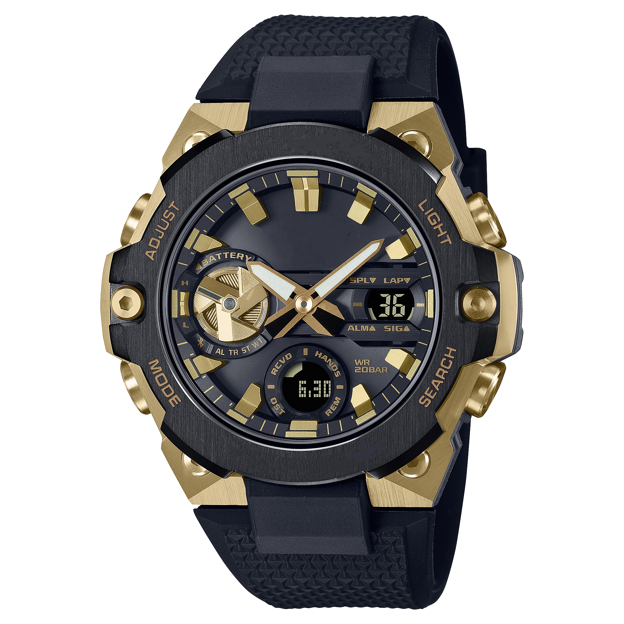 

ICED Out Watch Digital Sports Quartz Men's Watch Full Feature World Time LED Solar Display Oak Series Large Dial