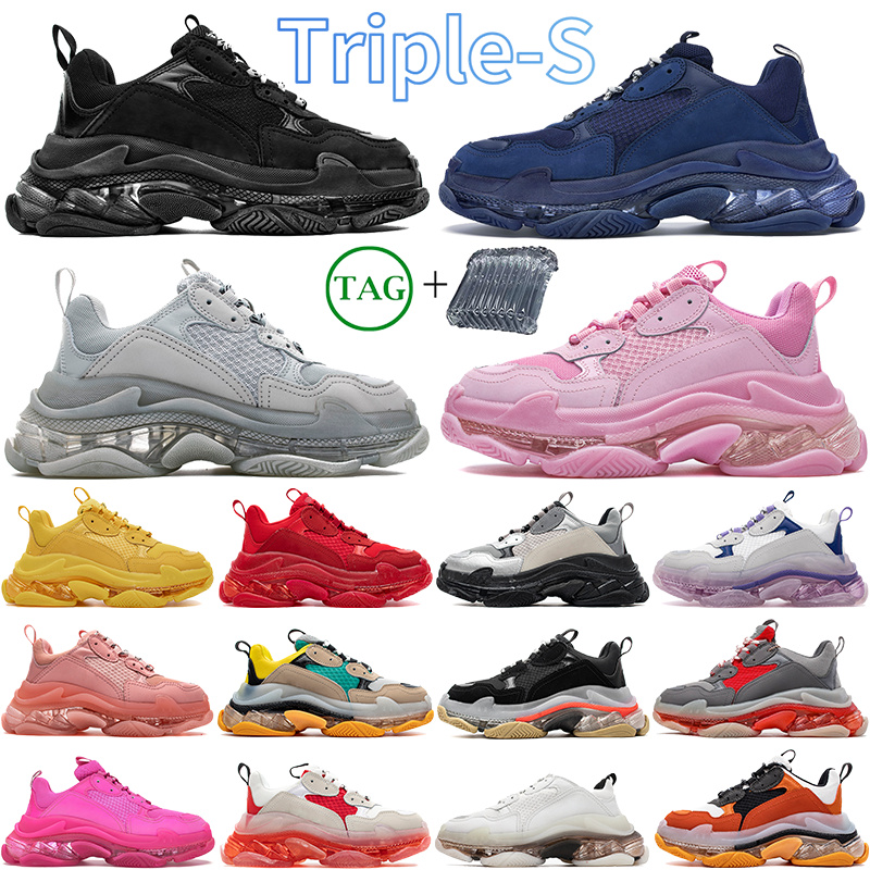 

17FW Triple-S Clear Sole Dress Shoes for Men Women Designer Platform Sneakers Luxury black white red green yellow Mens Trainers Womens Outdoor Walking Sneaker, #11- light purple