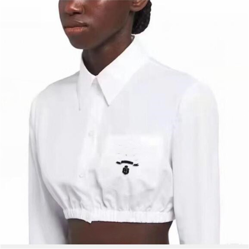 

Luxury Designers Women Shirts Letter Embroidery Shirt Turn Down Collar Long Sleeve Pocket Blouse Crop Party Ladies Tops, White