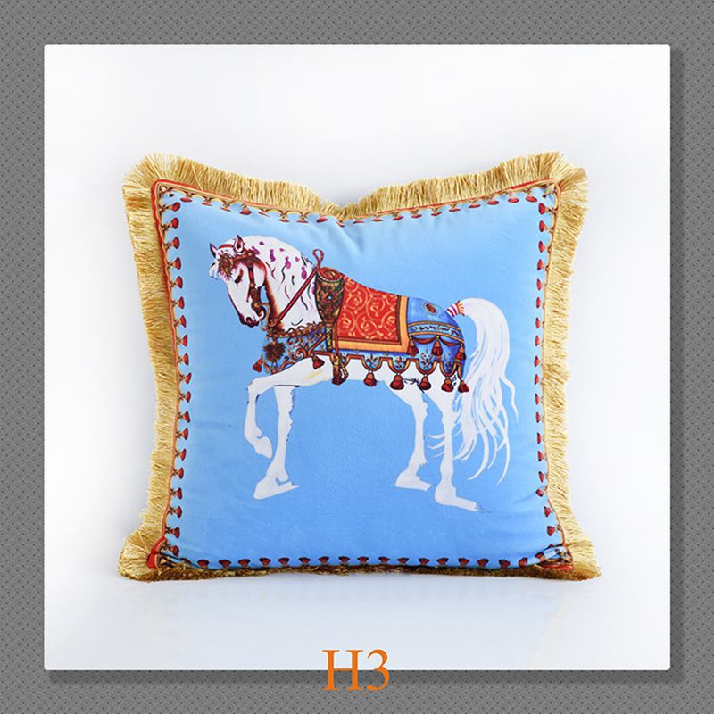 

Croker Horse Brand New French Style Luxury Velvet Double-sided Print Sofa Cushion Cover Pillowcase Without Core Office Room Seat, Multi-color