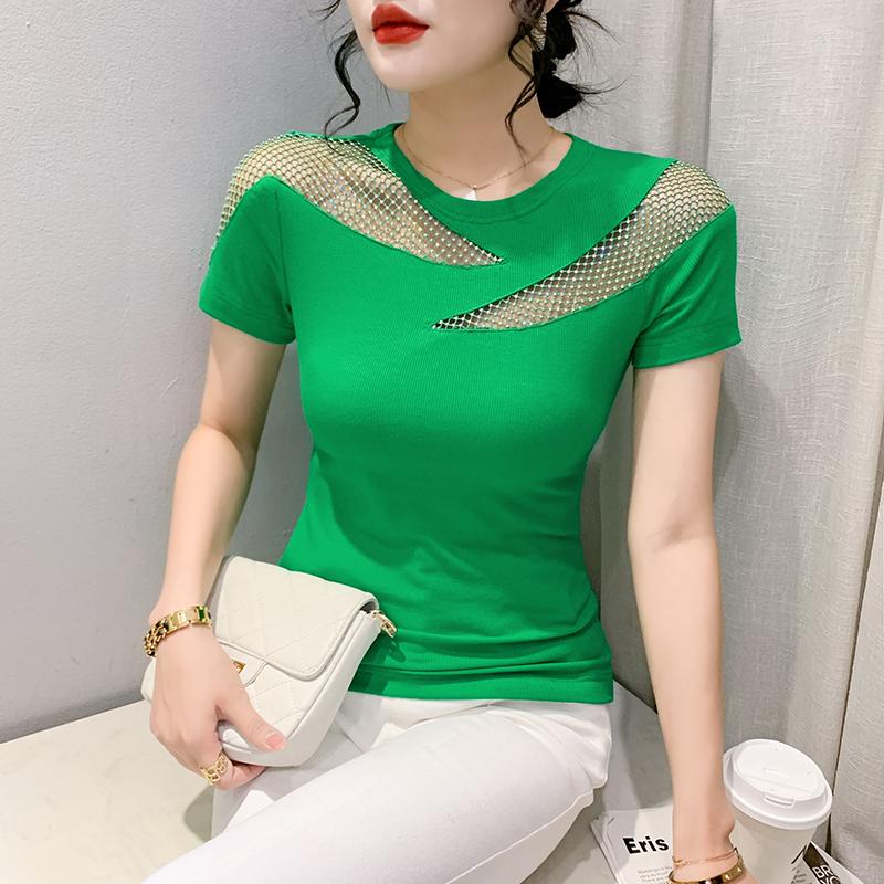 

Women's T Shirts 2023 Summer Short Sleeved T-shirt Sexy Hollowed Out Diamonds Tops Fashion Women Shirt, Black