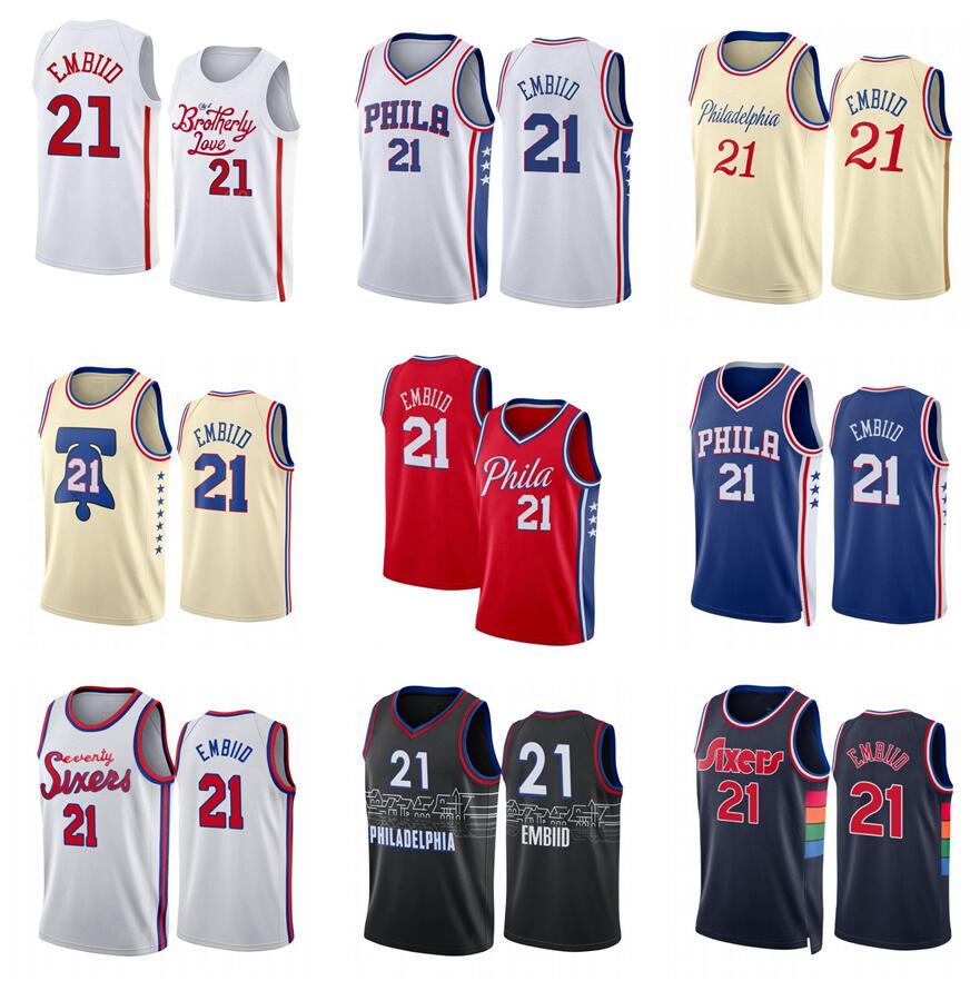 

Joel Embiid Basketball jerseys S-XXL Purple yellow white Philadelphia''76er''jersey 2022-23 city kids