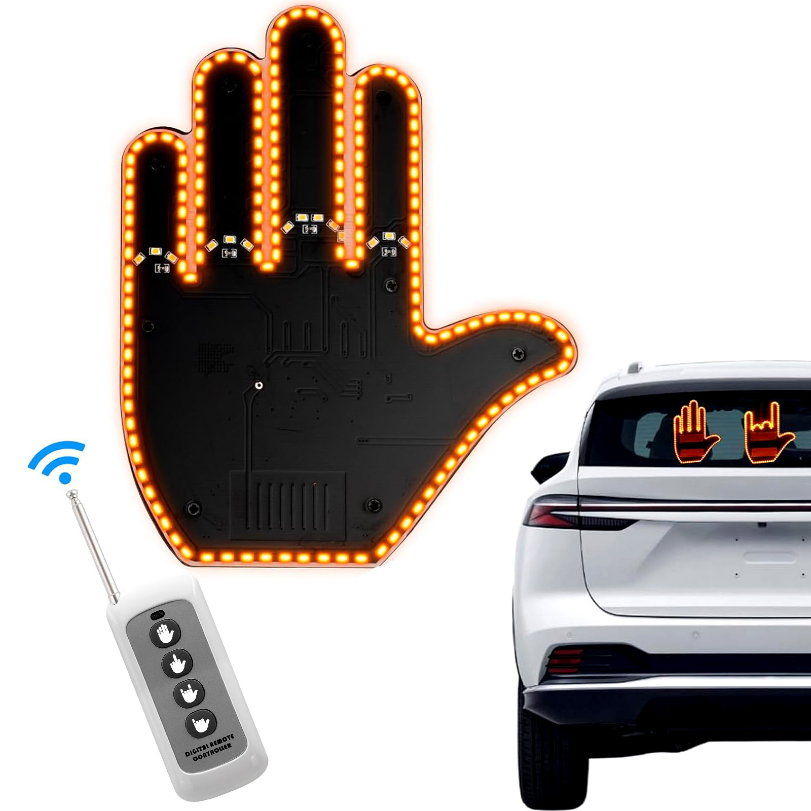 Car Finger Lights with Remote Controlled,4 Light Modes, Give The Wave Stop Love Bird Sign to Drivers, Ideal Gifted Car Funny Car Gadgets & Road R-image-736612920