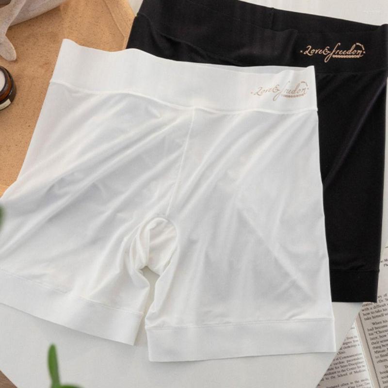 

Women's Panties Simple Fashion Solid Color High Waist Ice Silk Thread Underwear Safety Short Pants Women Lingerie Elastic Lace Boxer, White