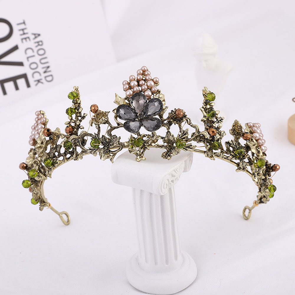 

Bridal Hair Ornament Crystal Crown Hair Band Baroque Retro Wedding Dress Headwear Handmade Alloy Pearl Crown TS-0031-A