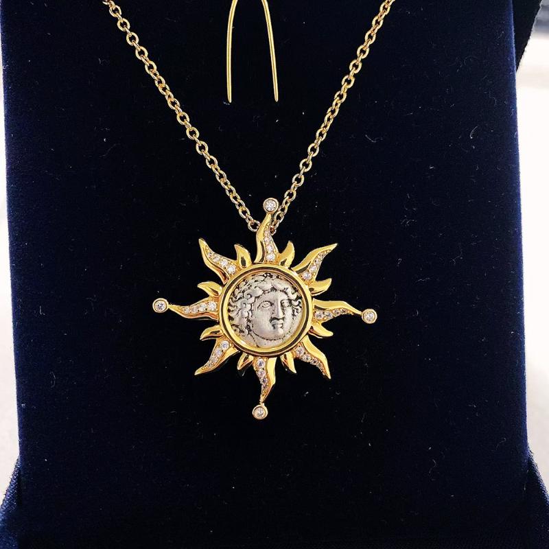 

Pendant Necklaces Ancient Greek Sun God 999 Foot Silver Necklace Engraved Coins Fashion Luxury 18K Electroplating Jewelry WholesalePendant