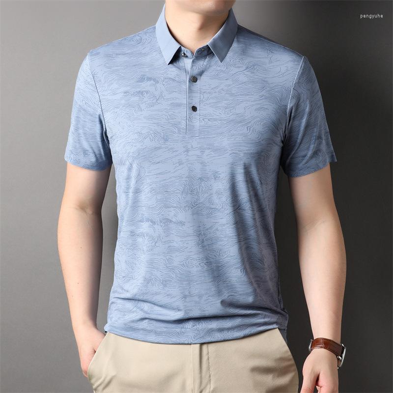 

Men's Polos Fashion High End Summer Men's Designer Luxury Shirt Polo Short Sleeve Printed Fresh Sleeves, Lake blue
