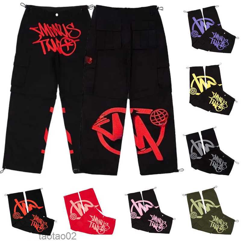

Mens Pants Minus Two Cargo Y2k Casual Retro Street Trend Black Hip Hop Print Loose Overalls Joggersp3h5