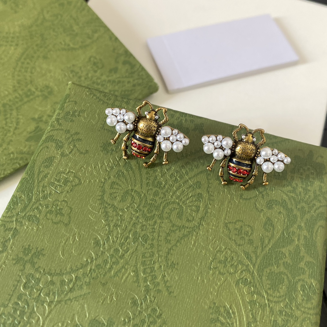 Designer Pearl Stud earrings in Brass 925 Silver Needle Min Bee Luxury Brand Earrings for women wedding party gifts Exquisite jewelry s's'