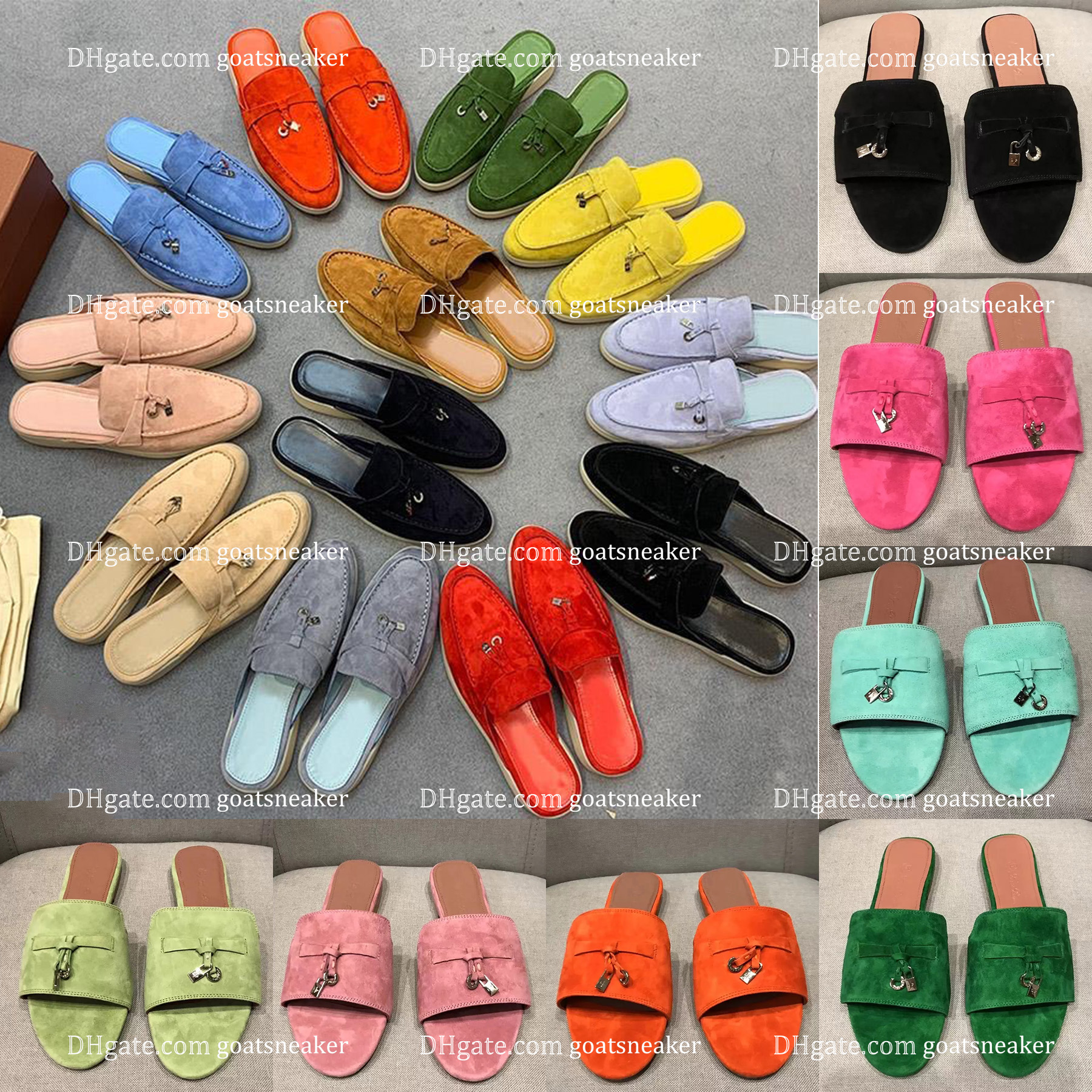 

LP Summer Charms Sandal slipper Casual shoes mens Womens Round Toe Loafers Mental Decor Chic Designer Luxury loro piana shoes buckle Flat heel comfort, 50