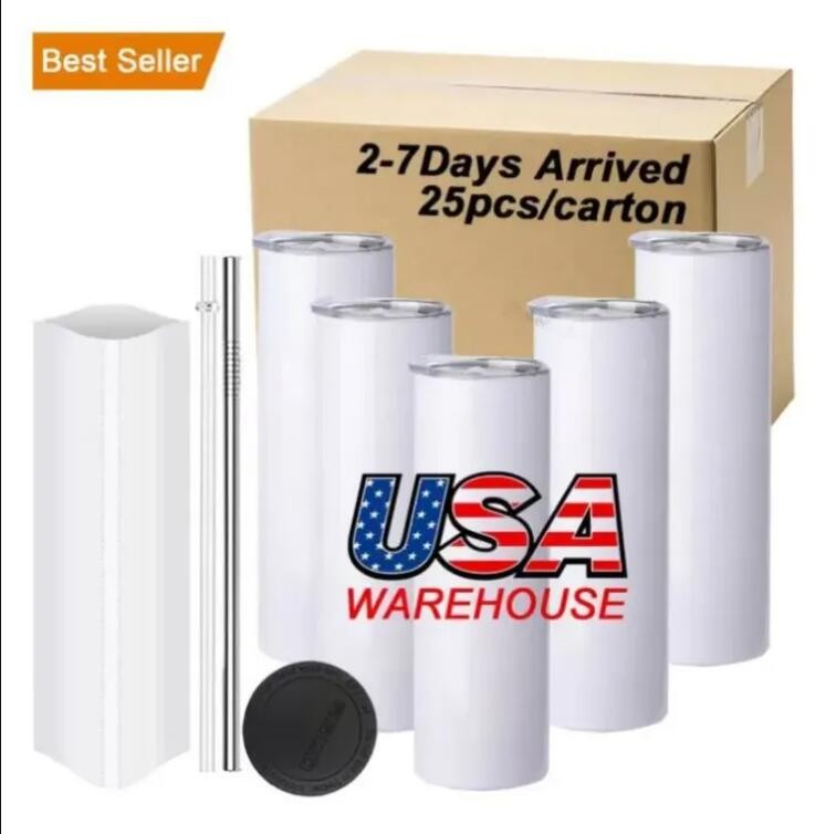 US Stock 20oz Sublimation Tumblers Double Walled Straight Slim Stainless Steel Sublimation Car Mugs Insulated Thermos Water Bottles-image-711985731
