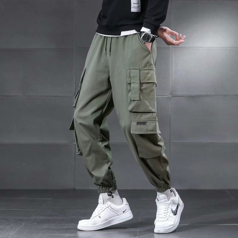 

QNPQYX New Man's Streetwear Pants Loose Jogger Casual Track Sport Pants Men with Pocket Hip Hop High Street Trousers, Black