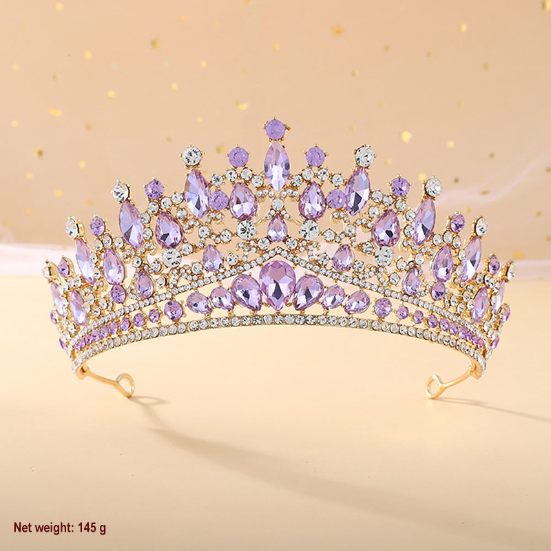 

New European and American Style Purple Bride Crown Baroque Exquisite Rhinestone Birthday Crown Bride Hair Accessories Wedding Dress Matching TS-0238