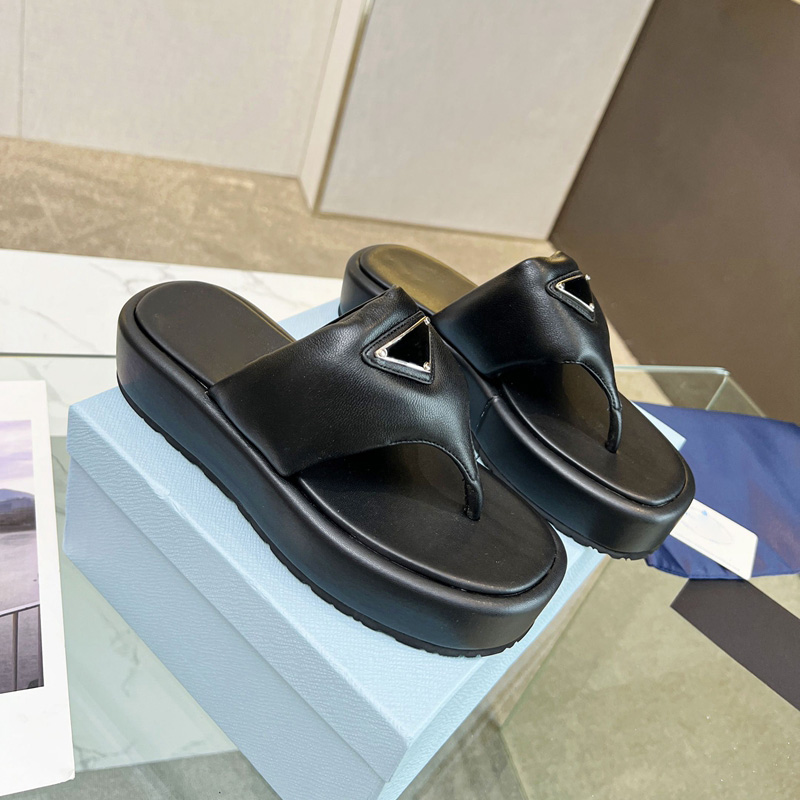 

Women's Black Soft Padded Leather Thong Wedge Slippers Triangle Platform Flip Flops Sandal Casual Pool Slide Summer Beach