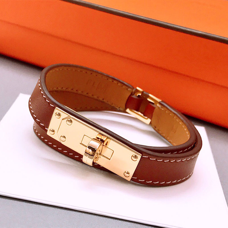 popular brand jewerlry genuine leather bracelet for women stainless steel bracelet double round