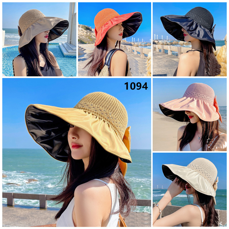 Designer straw hat brand letter cap Summer Black rubber UV resistant hat children&#039;s versatile beach mesh large brim sunshade hat foldable su-image-862583073