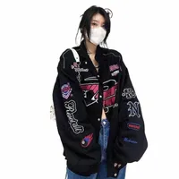 women`s Jackets Retro American Racing Suit Women`s Baseball Uniform Spring And Autumn Loose Printing All-match Motorcycle Jacket TideWom H0O2#