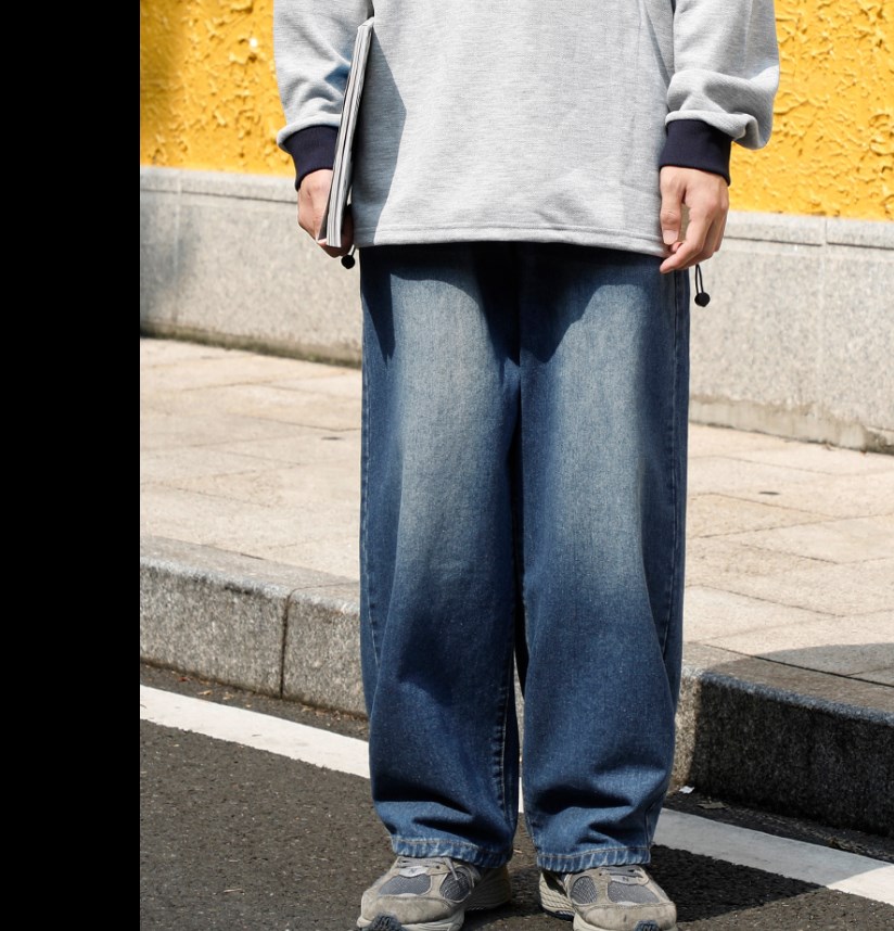 Jeans pour hommes Pantalons en denim à jambe large pour hommes Hip Hop Bleu Pantalon Baggy décontracté pour hommes Pantalons de planche à roulett