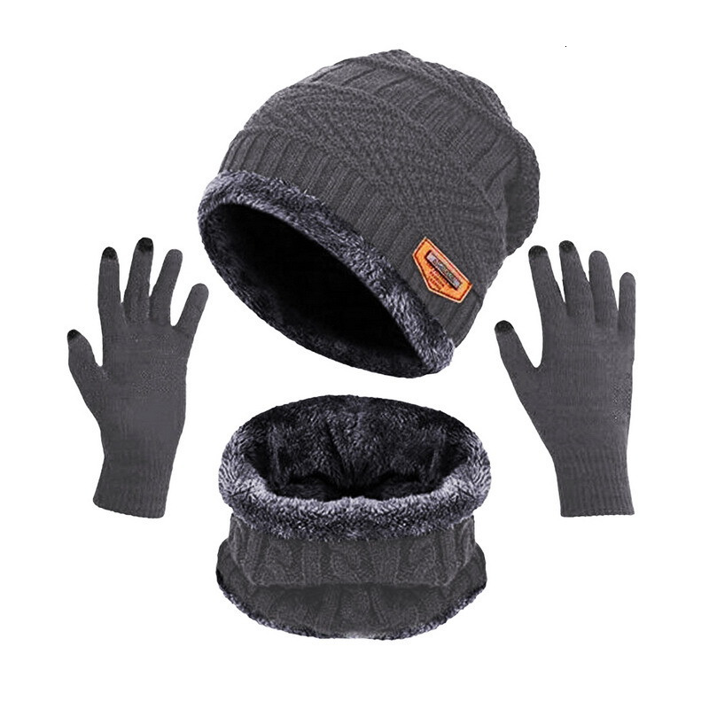 BeanieSkull Caps Unisex Beanies Hat Ring Scarf Gloves Set Winter Knitted Thick Warm Women Men Solid Retro Beanie Soft Touch Screen 230131