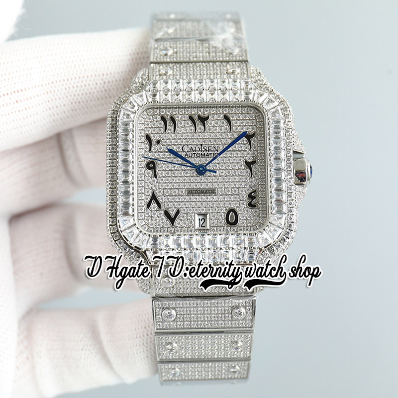 

SF tw0018 Paved Diamonds M8215 Automatic Mens Watch Iced Out Big Diamonds Bezel Black Arabic Markers Diamond Steel Bracelet Super Edition eternity Jewelry Watches, Watch waterproof production cost