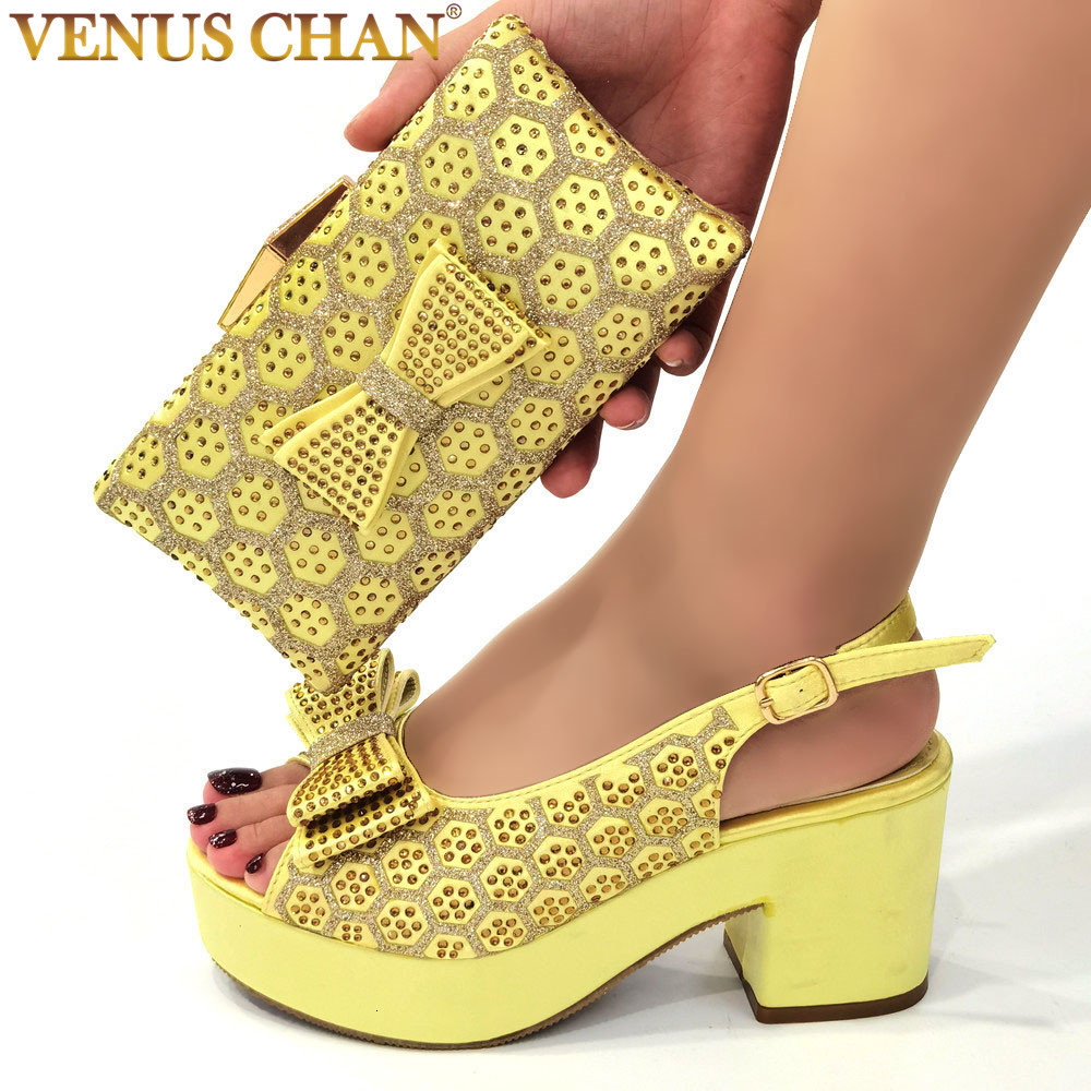 

Dress Shoes African Women's Wedding Bridal Platform Comfort High Heel Sandals Gold Color Party Women Pump Matching Shoes and Bag Set 230201, Only shoes black