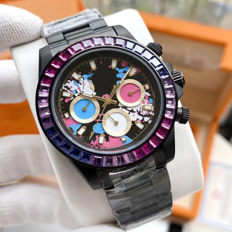 

Watch mens watch rainbow wristwatch black watchs multifunctional automatic mechanical movement stainless steel strap sapphire waterproof 40mm, Colour 1